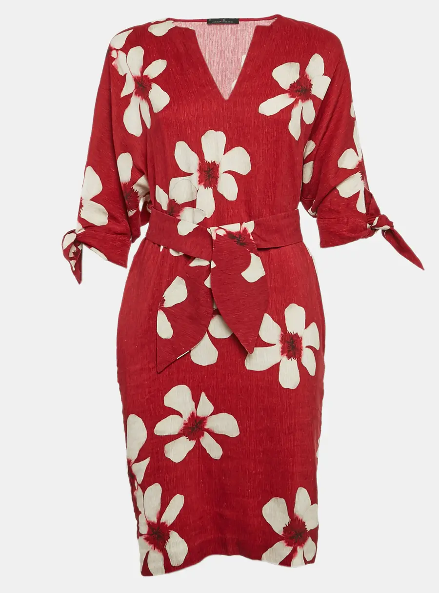 CH Carolina Herrera Red Floral Print Crepe Mini Dress XS