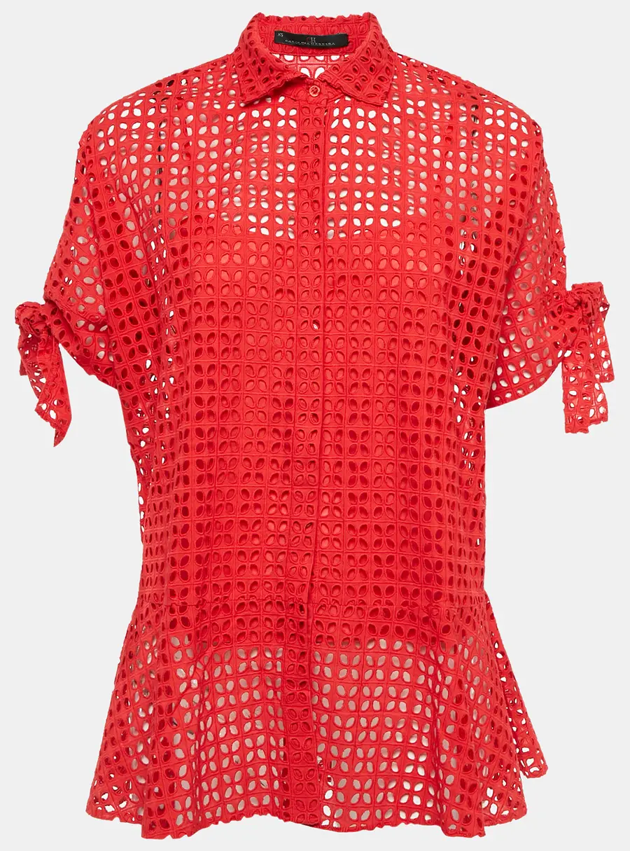 CH Carolina Herrera Red Cotton Lace Loose Fit Shirt XS