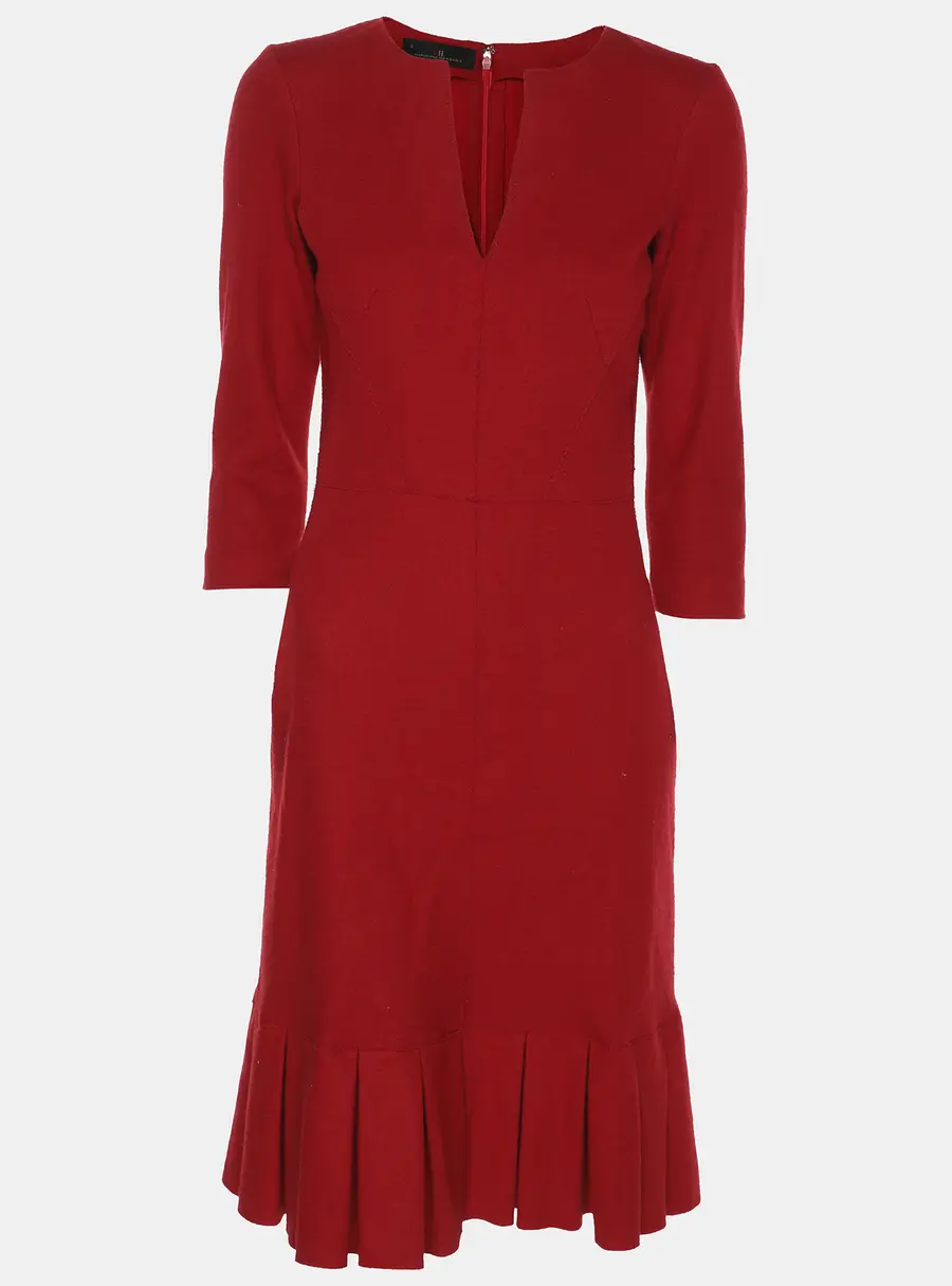 CH Carolina Herrera Red Wool Ruffle Midi Dress XS