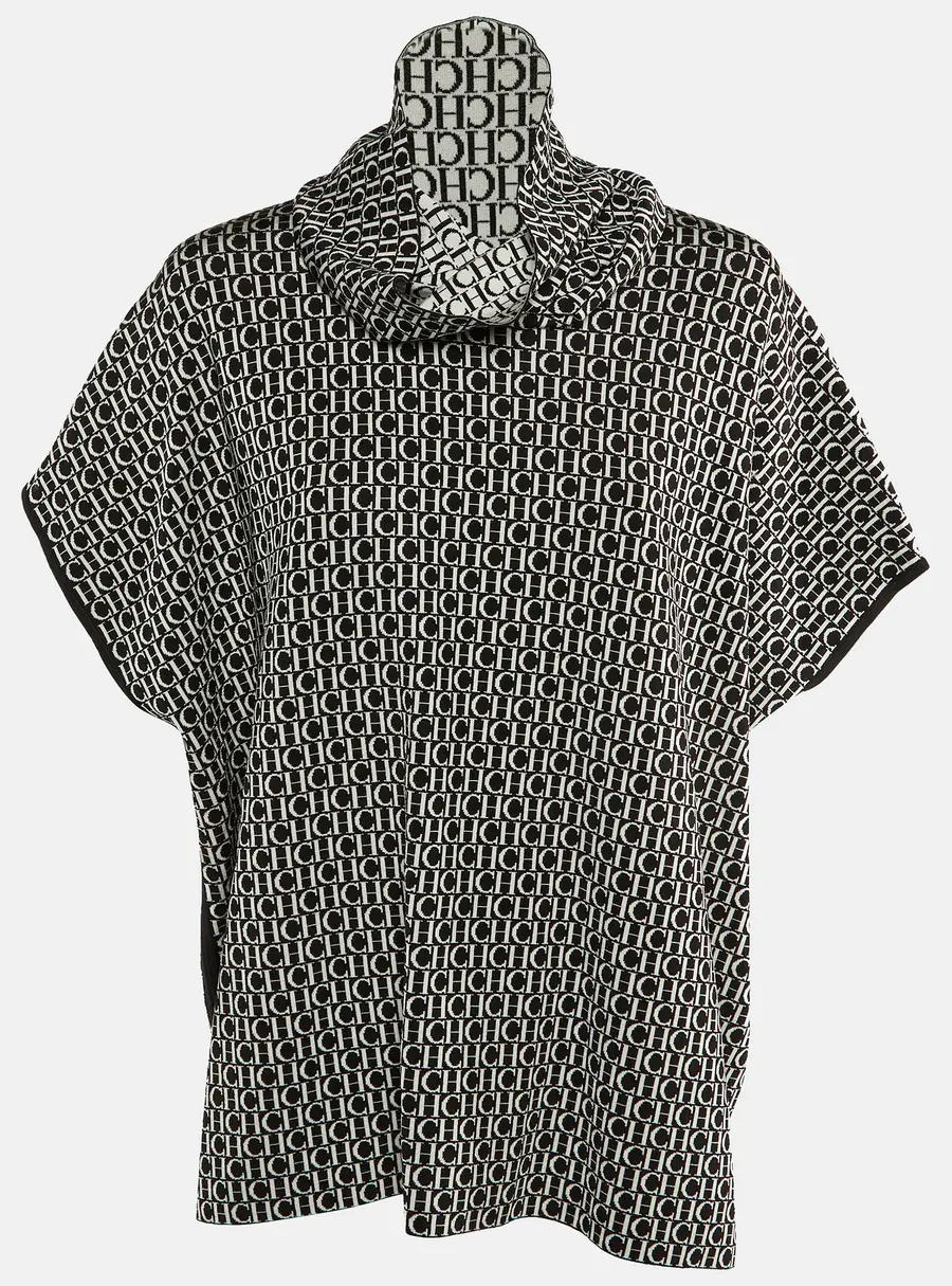 CH Carolina Herrera Monochrome Logo Intarsia Knit neck Wrap Detail Pullover S