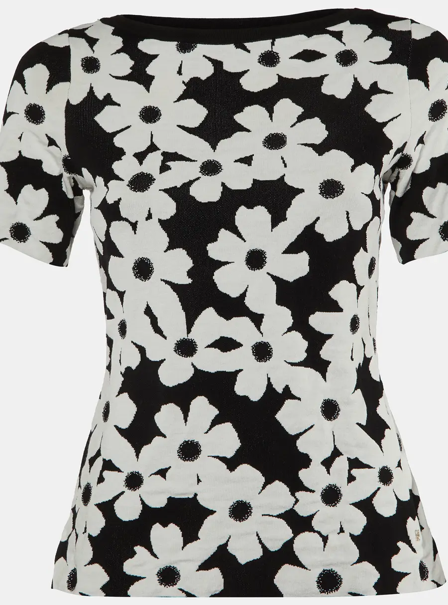 CH Carolina Herrera Monochrome Floral Jacquard Knit Top XXS