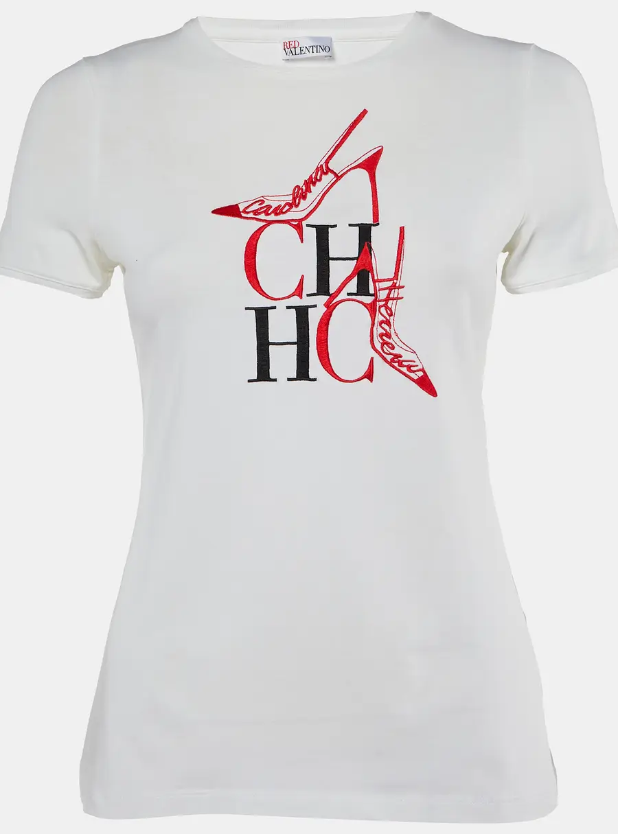 CH Carolina Herrera White CH Embroidered Cotton T-Shirt XS
