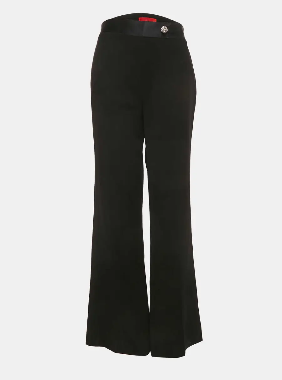 CH Carolina Herrera Black Crepe Brooch Detailed Flared Trousers S