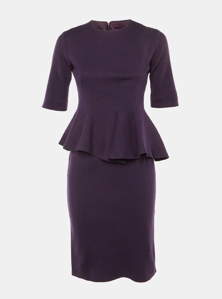 CH Carolina Herrera Purple Wool Peplum Midi Dress S