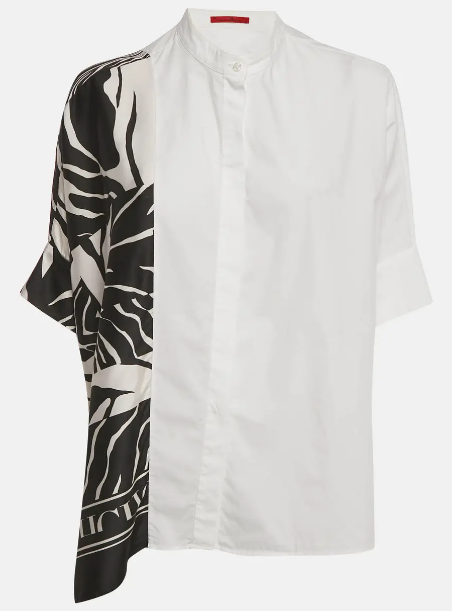 CH Carolina Herrera White Printed Cotton and Crepe Loose Fit Shirt XS