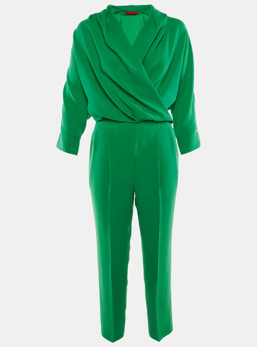 CH Carolina Herrera Green Crepe Faux Wrap Top & Pants Set XXS
