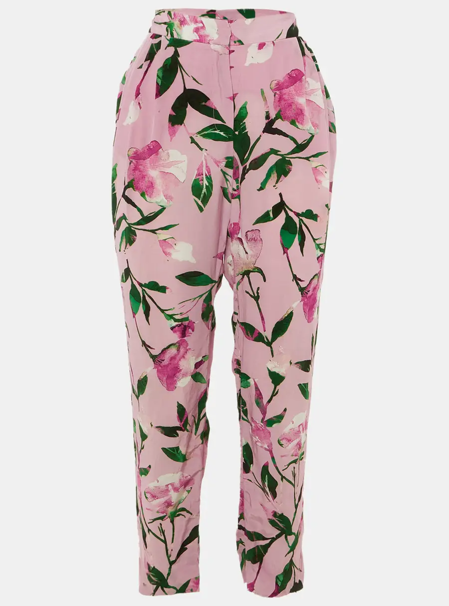 CH Carolina Herrera Pink Floral Pint Silk Blend Trousers M