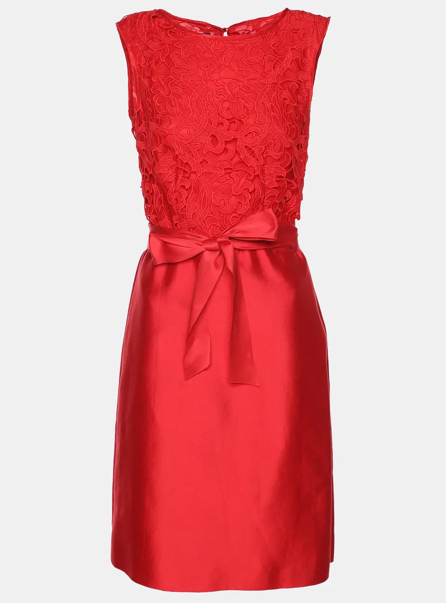 CH Carolina Herrera Red Floral Lace & Crepe Sleeveless Short Dress S