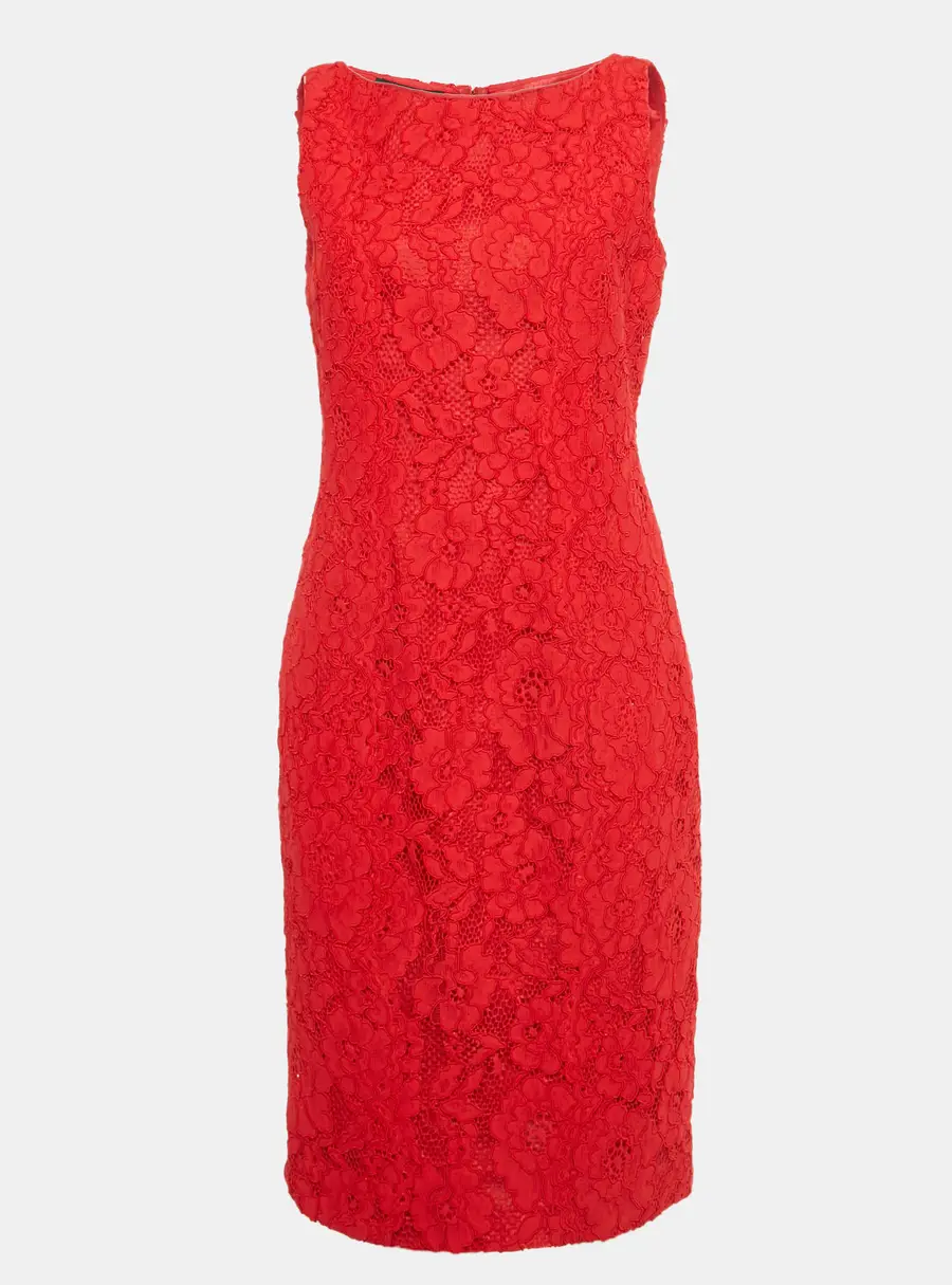 CH Carolina Herrera Red Lace Sleeveless Shift Dress M