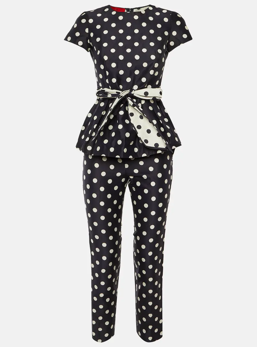 CH Carolina Herrera Navy Blue Polka Dot Print Cotton Top & Pants Set S/XS