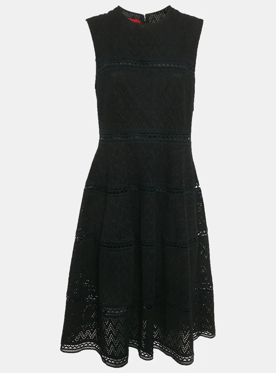 CH Carolina Herrera Black Cutwork Cotton Sleeveless Midi Dress L