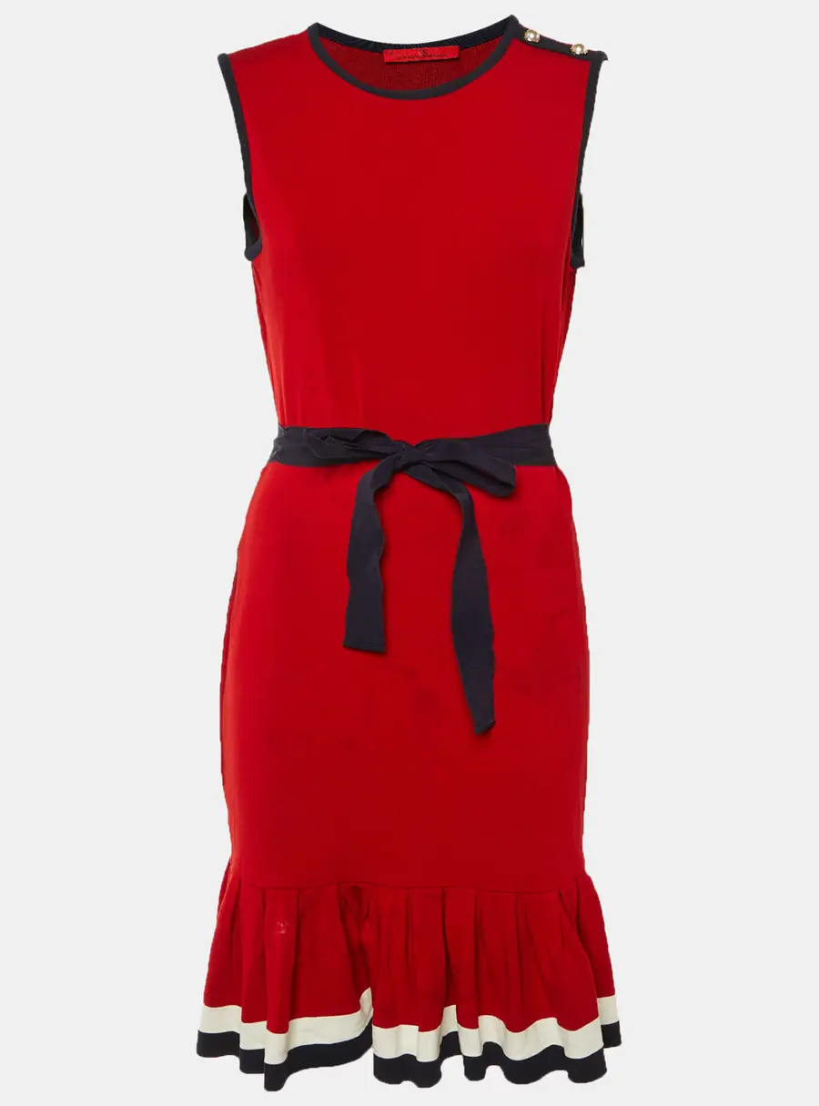 CH Carolina Herrera Red Jersey Flounced Hem Short Dress M