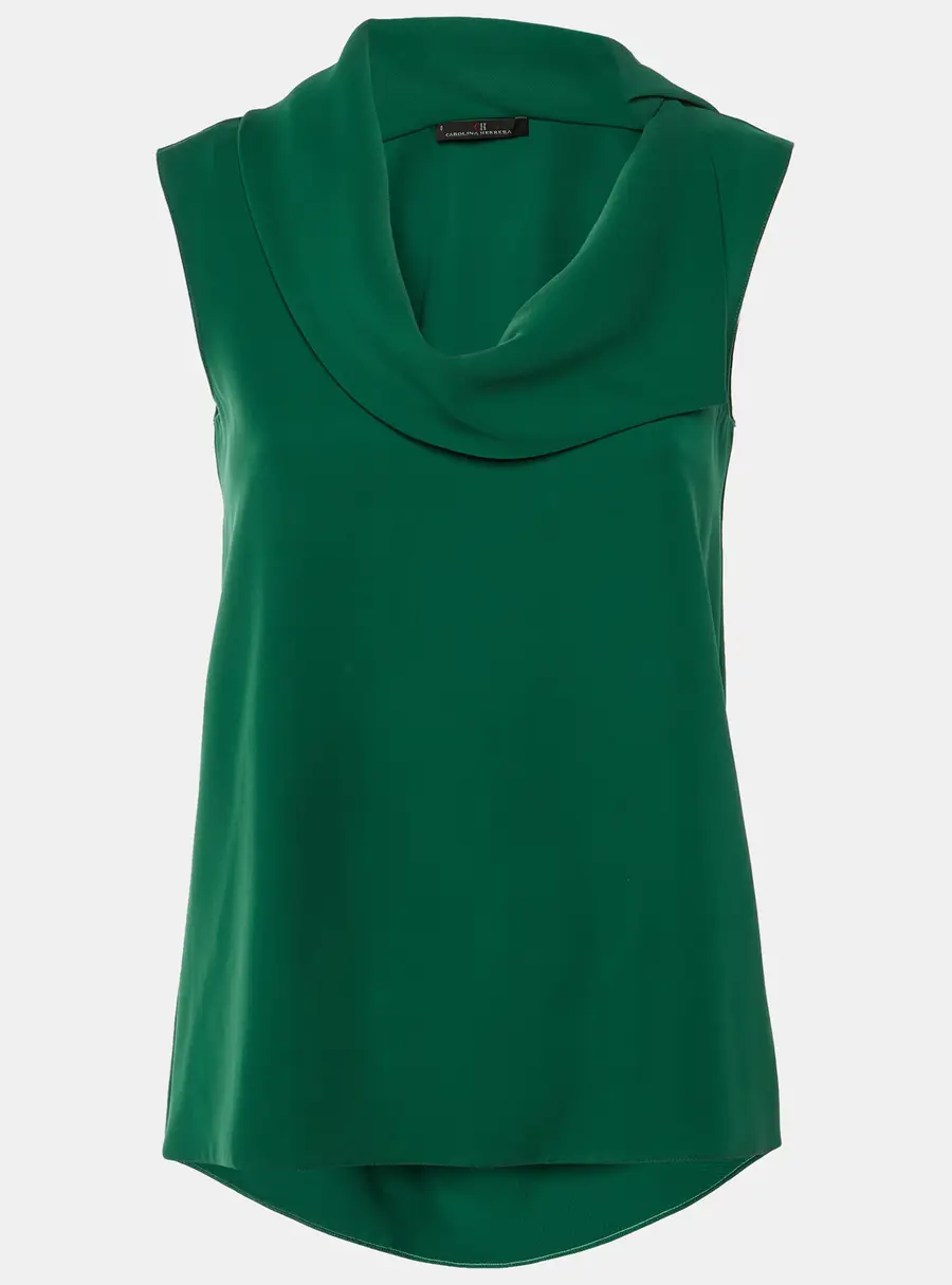 CH Carolina Herrera Green Crepe Drape Neck Top XS