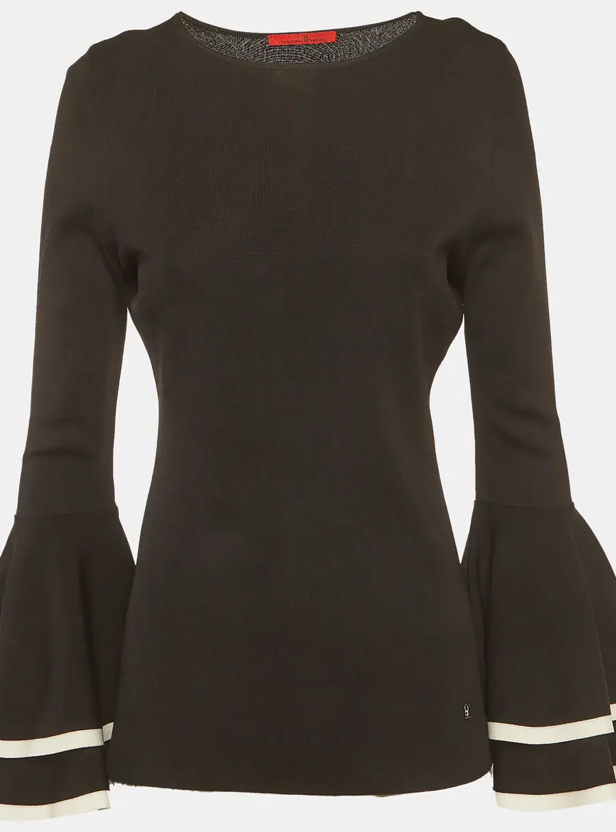CH Carolina Herrera Black Stretch Knit Flared Sleeve Top S