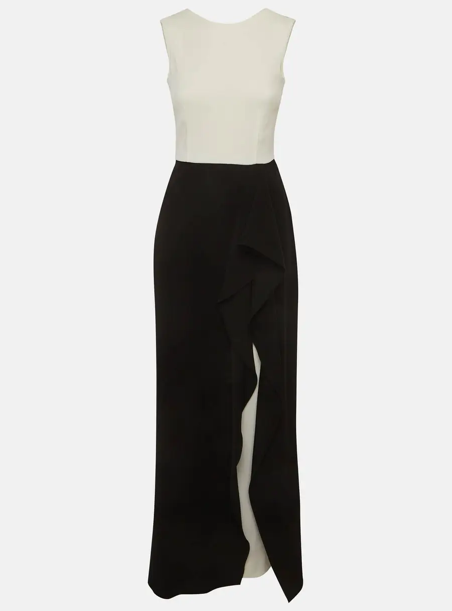 CH Carolina Herrera Black/White Crepe Ruffled Evening Dress XS