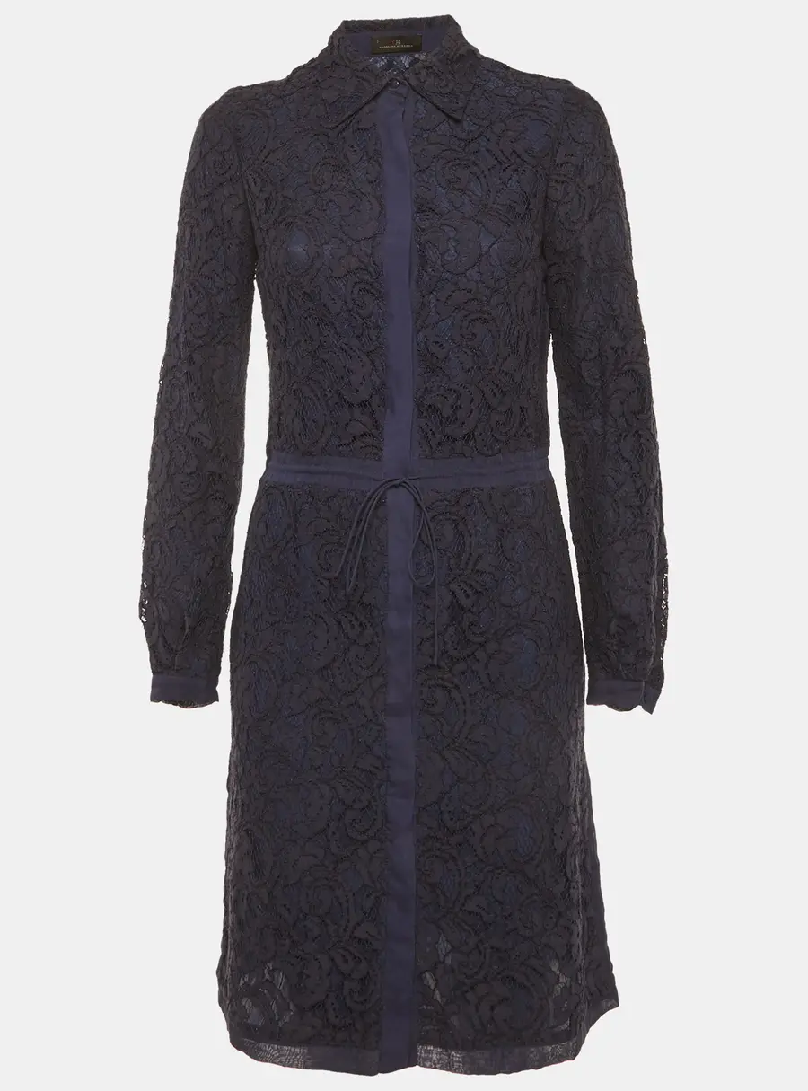 CH Carolina Herrera Navy Blue Guipure Lace Shirt Dress S
