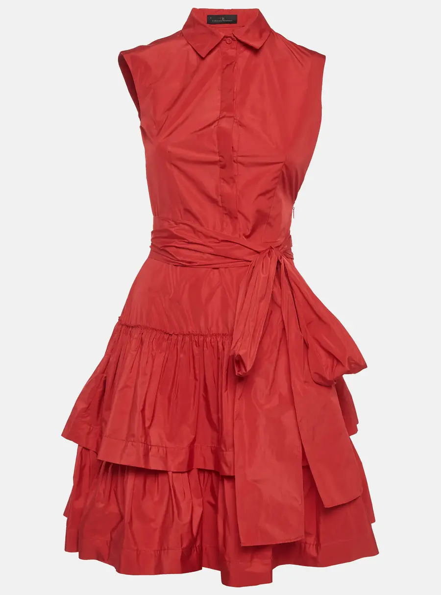 CH Carolina Herrera Red Crepe Tiered Short Dress S