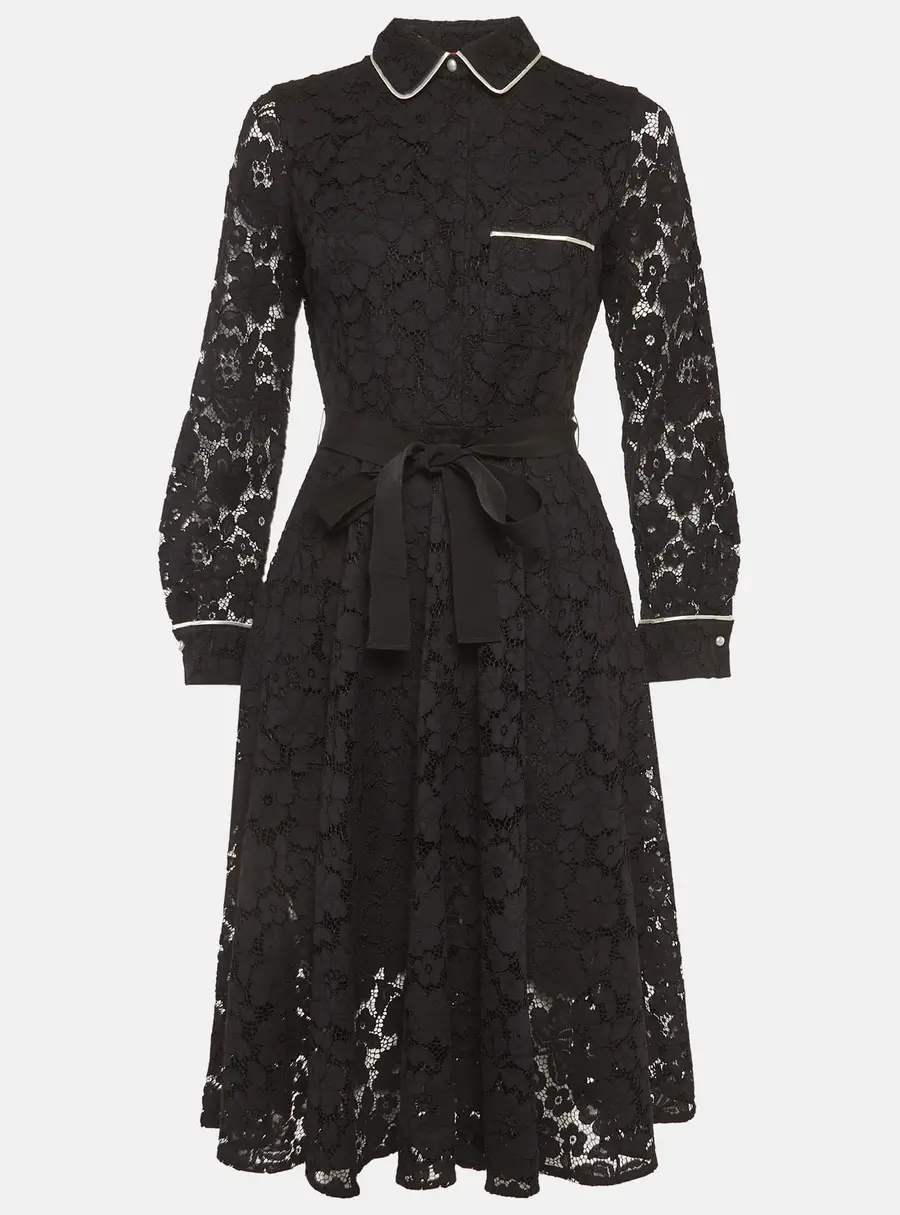 CH Carolina Herrera Black Guipure Lace Flared Midi Dress S