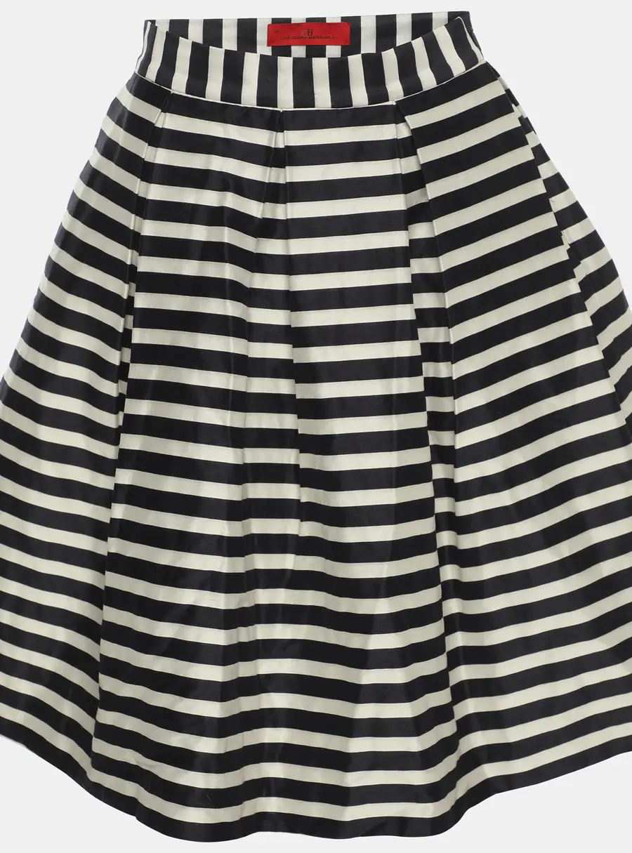 CH Carolina Herrera White/Navy Blue Stripe Silk Blend Pleated Midi Skirt S