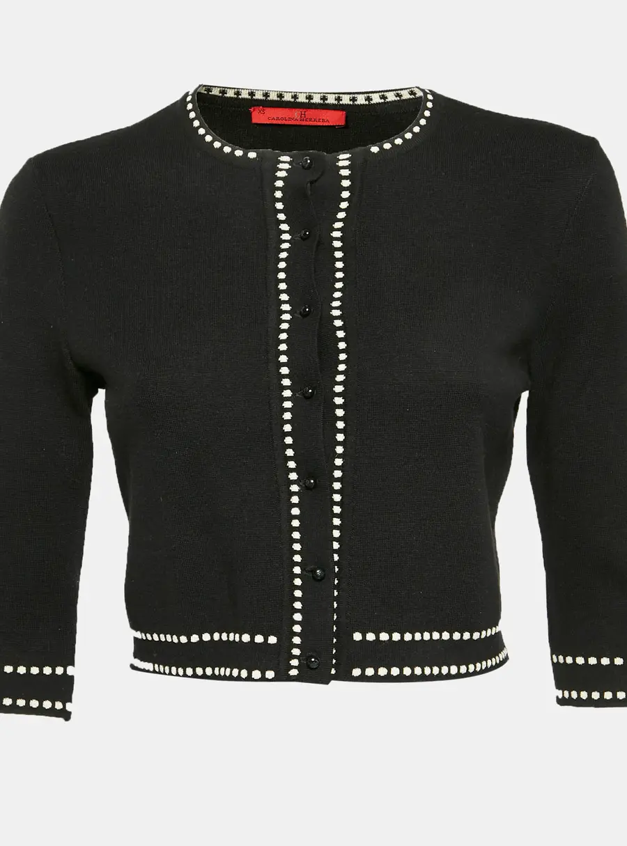 CH Carolina Herrera Black Knit Short Sleeve Cardigan XS