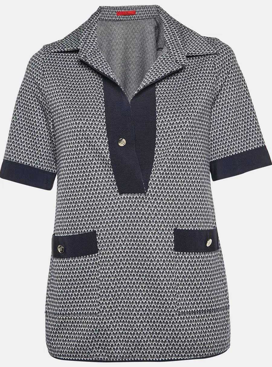 CH Carolina Herrera Navy Blue Patterned Stretch Knit Top S