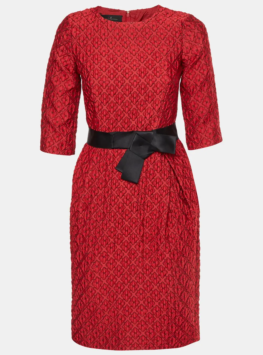 CH Carolina Herrera Red Floral Jacquard Belted Mini Dress S