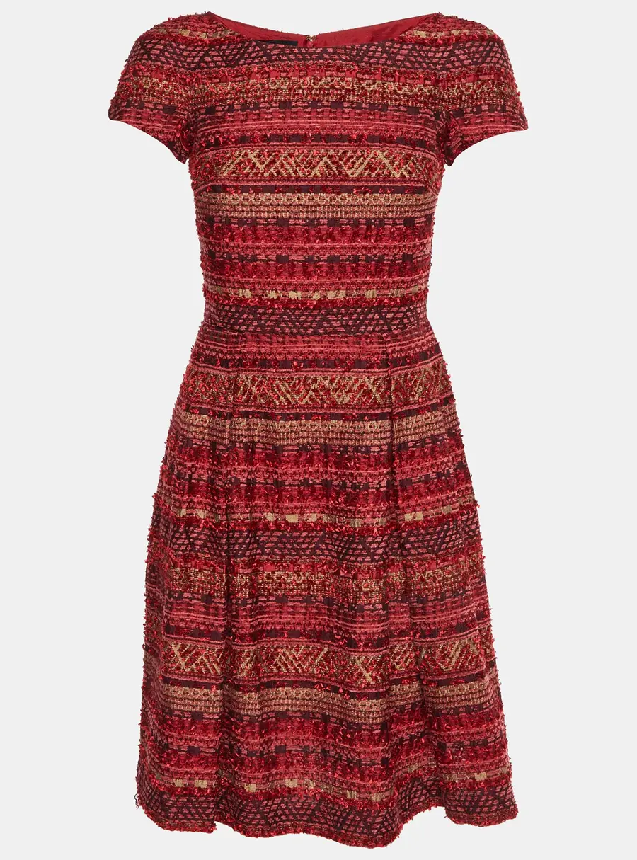 CH Carolina Herrera Red Striped Tweed Mini Dress S