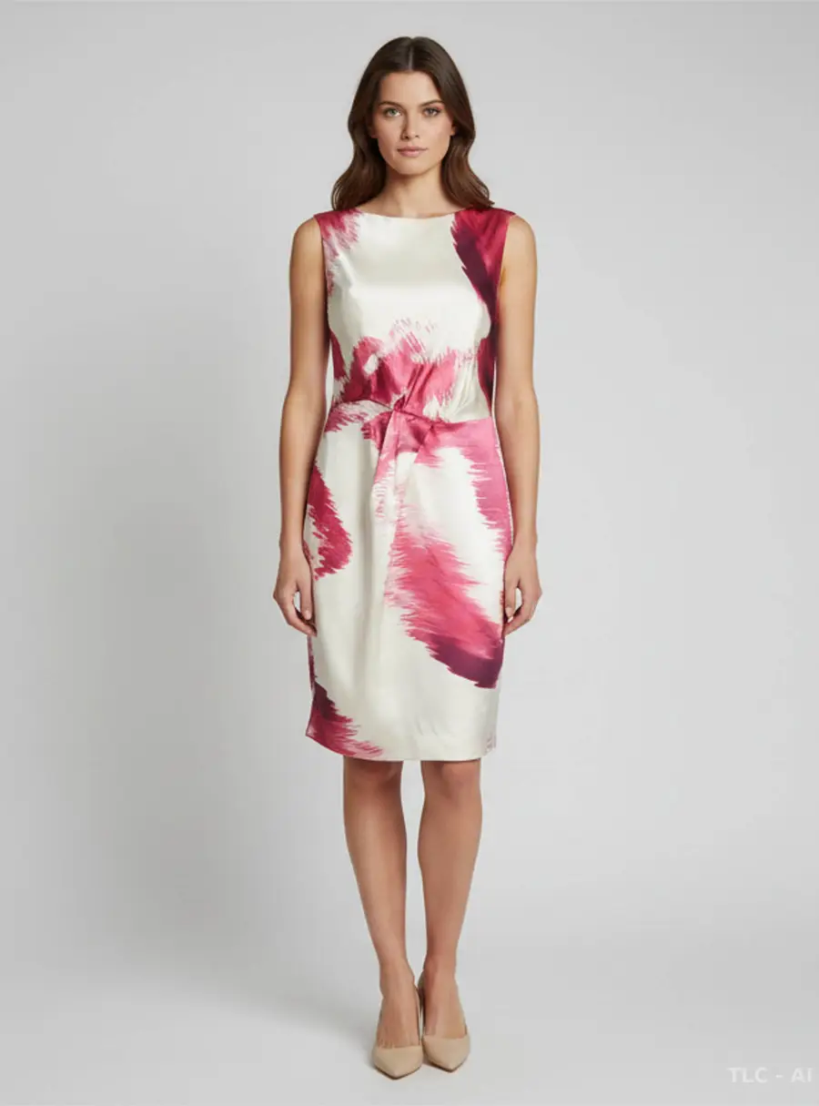 CH Carolina Herrera Creme Printed Satin Sleeveless Dress S
