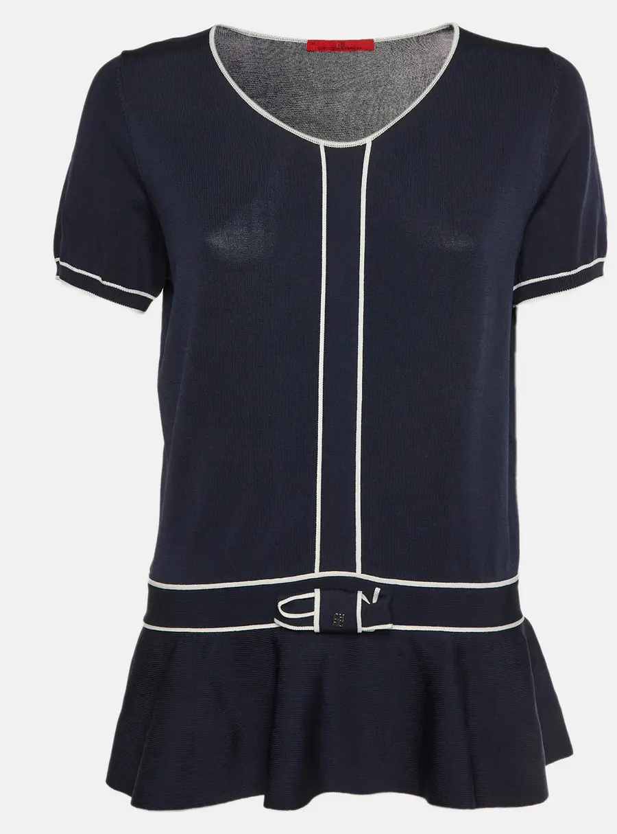 CH Carolina Herrera Navy Blue Stretch Knit Short Sleeves Top M