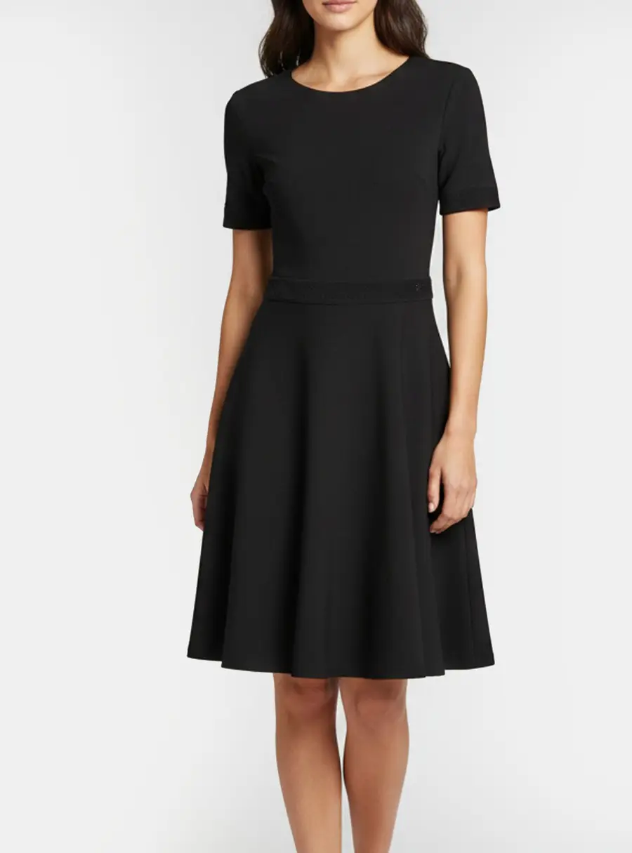 CH Carolina Herrera Black Jersey A-line Midi Dress S