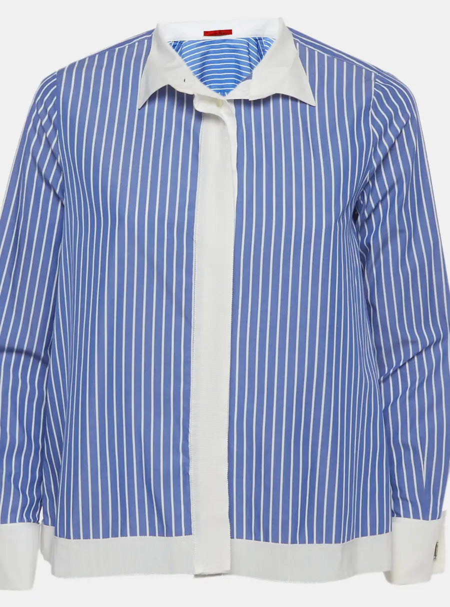 CH Carolina Herrera Blue/White Striped Cotton Blouse XS