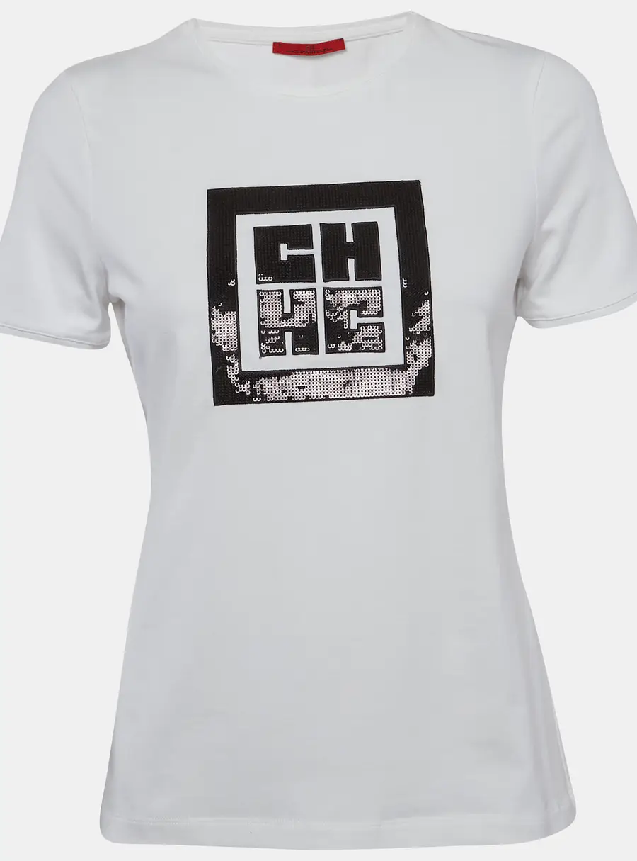 CH Carolina Herrera White Embroidered Jersey T-Shirt S