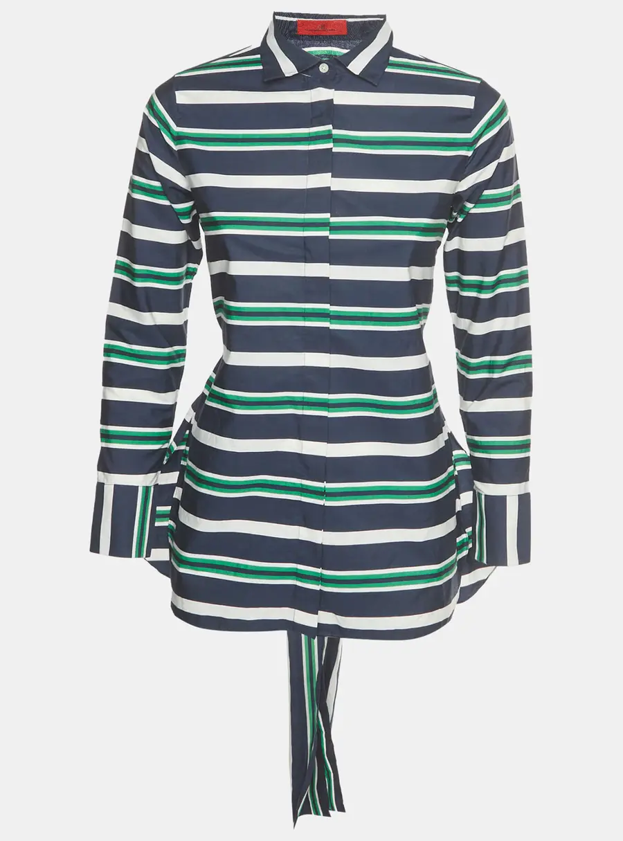 CH Carolina Herrera Multicolour Stripe Cotton Tie Up Shirt S