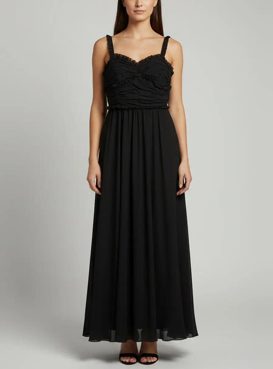 CH Carolina Herrera Black Crepe Bustier Maxi Dress L