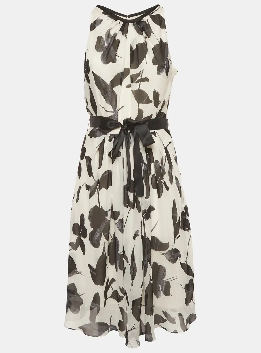 CH Carolina Herrera White Printed Silk A-line Midi Dress S