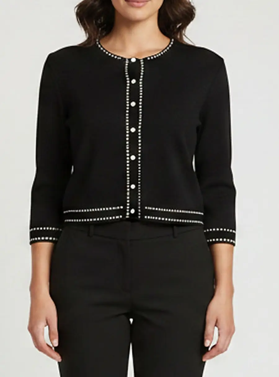 CH Carolina Herrera Black Contrast Border Knit Cropped Cardigan M