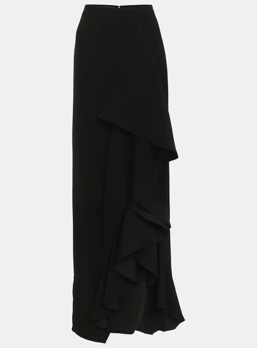 CH Carolina Herrera Black Crepe Ruffled Midi Skirt S