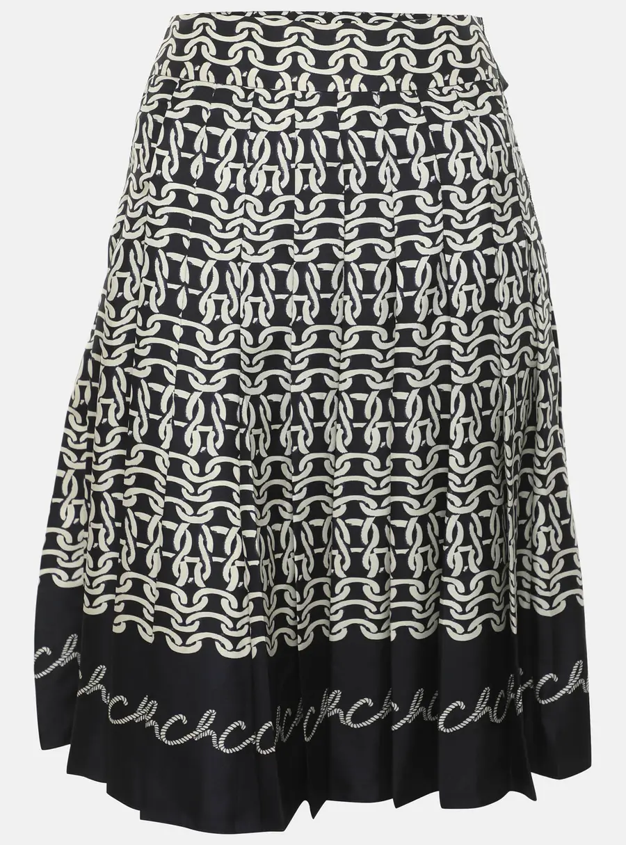 CH Carolina Herrera Navy Blue/White Chain Link Printed Silk Midi Dress S