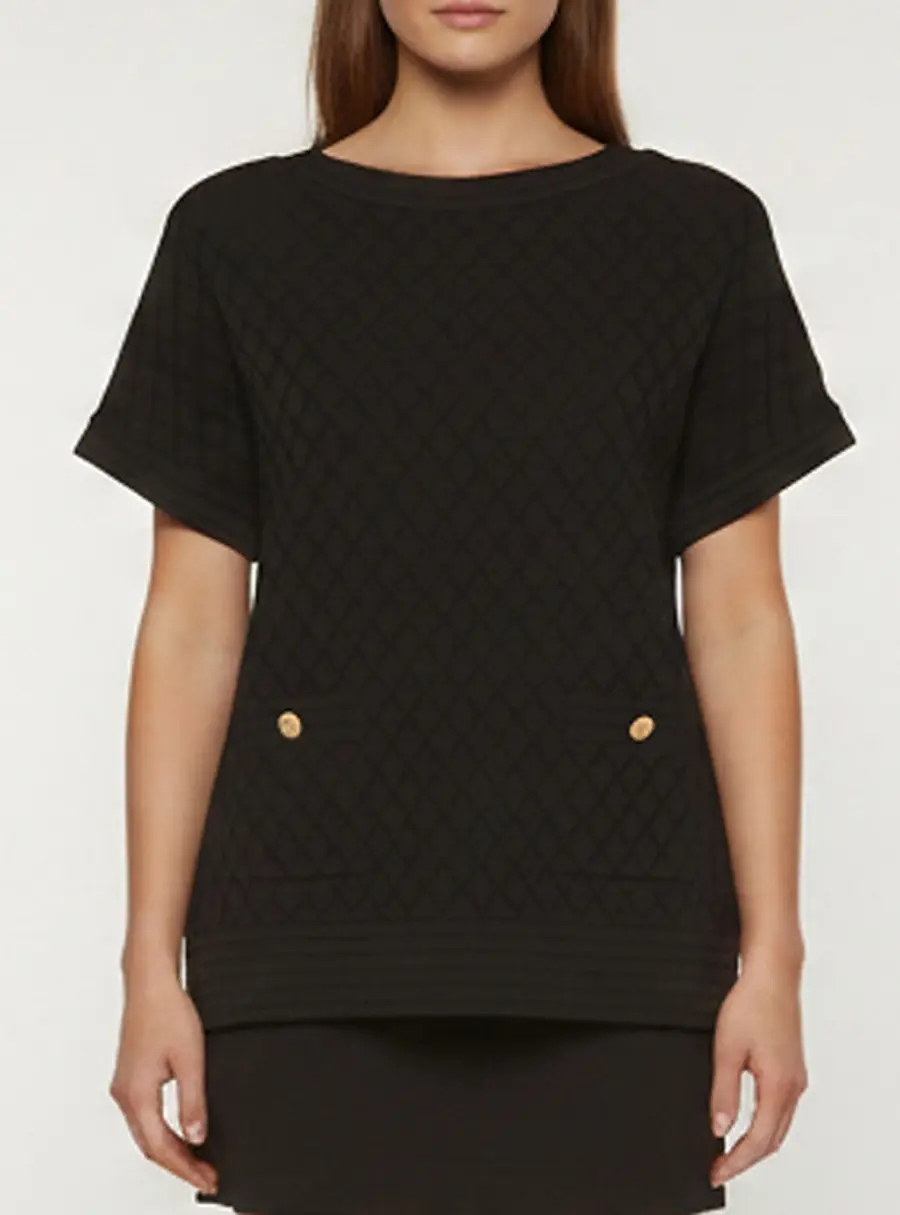 CH Carolina Herrera Black Diamond Knit Bateau Neck Top S