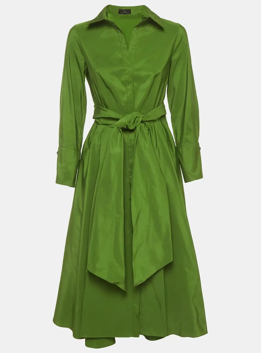 CH Carolina Herrera Green Taffeta Belted Midi Shirt Dress M