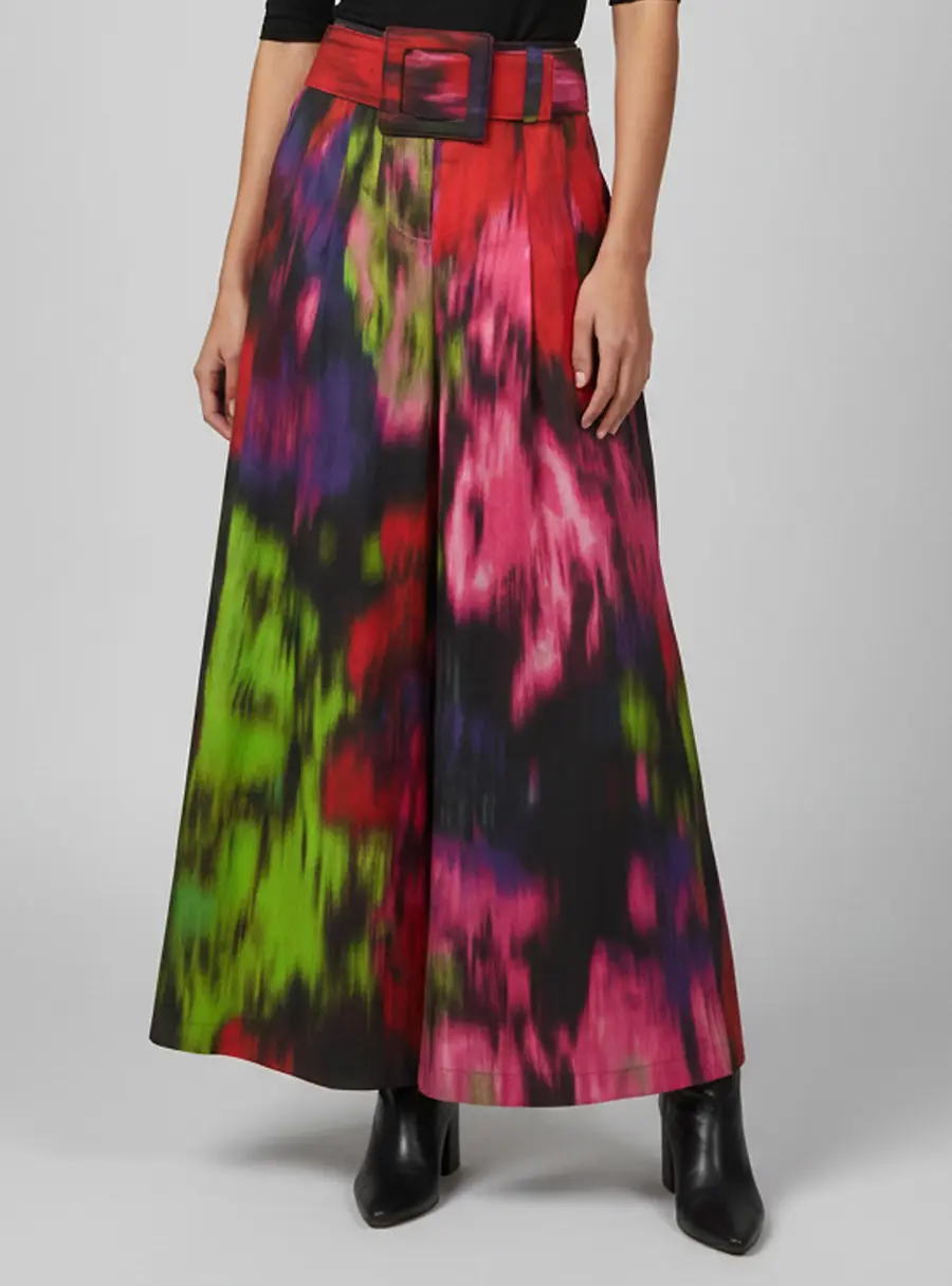 Carolina Herrera Multicolor Abstract Print Cotton Pleated Wide-Leg Trousers L