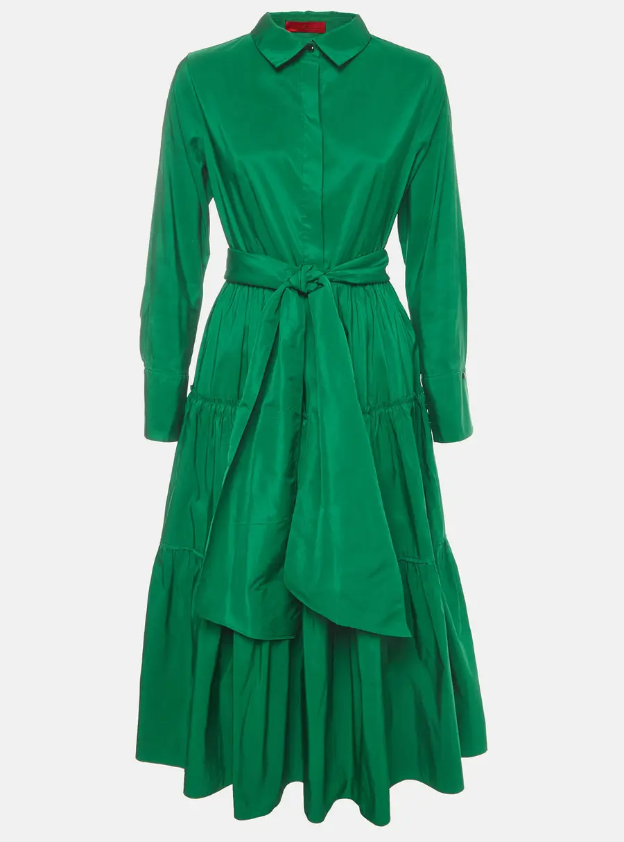 CH Carolina Herrera Green Taffeta Belted Midi Shirt Dress M