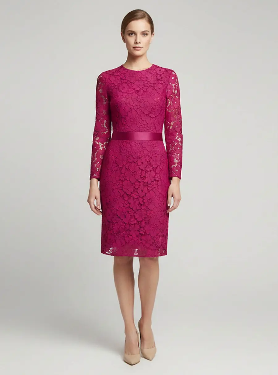 CH Carolina Herrera Pink Floral Lace Belted Sheath Dress M