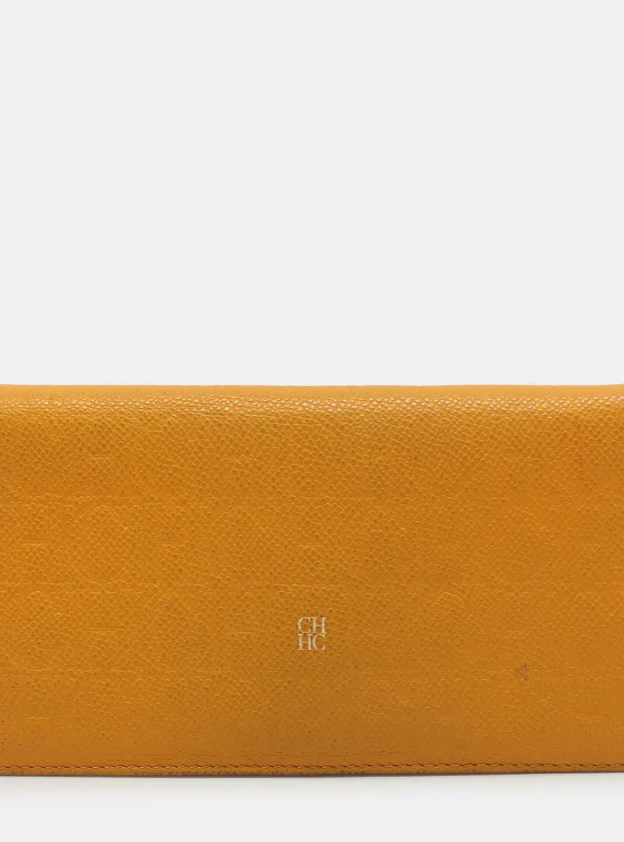 CH Carolina Herrera Yellow Embossed Leather Wallet