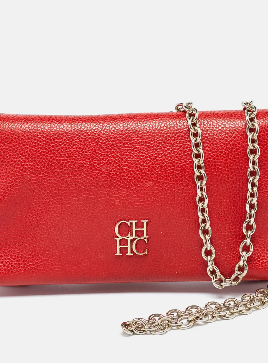CH Carolina Herrera Red Leather Flap Chain Shoulder Bag