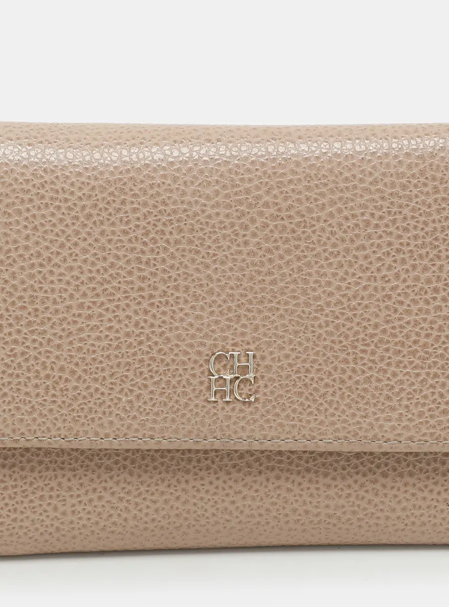 CH Carolina Herrera Beige Leather Trifold Wallet