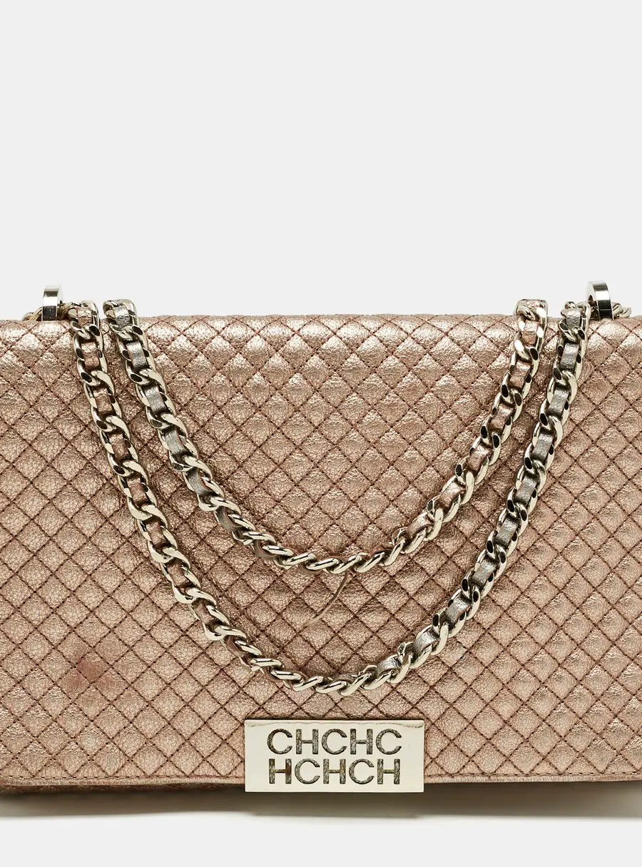 CH Carolina Herrera Rose Gold Quilted Leather Chain Flap Bag