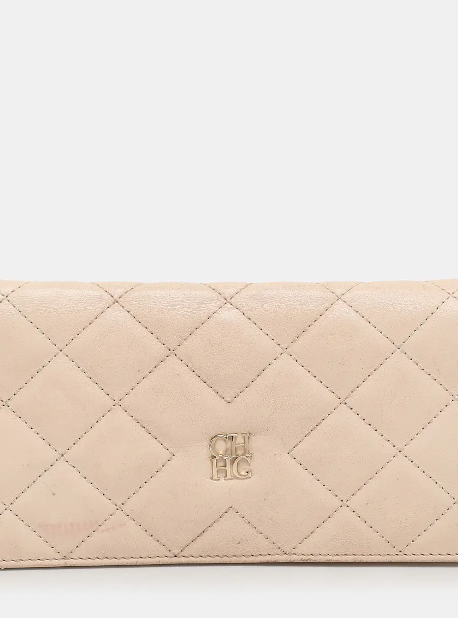 CH Carolina Herrera Cream Leather Continental Bifold Wallet