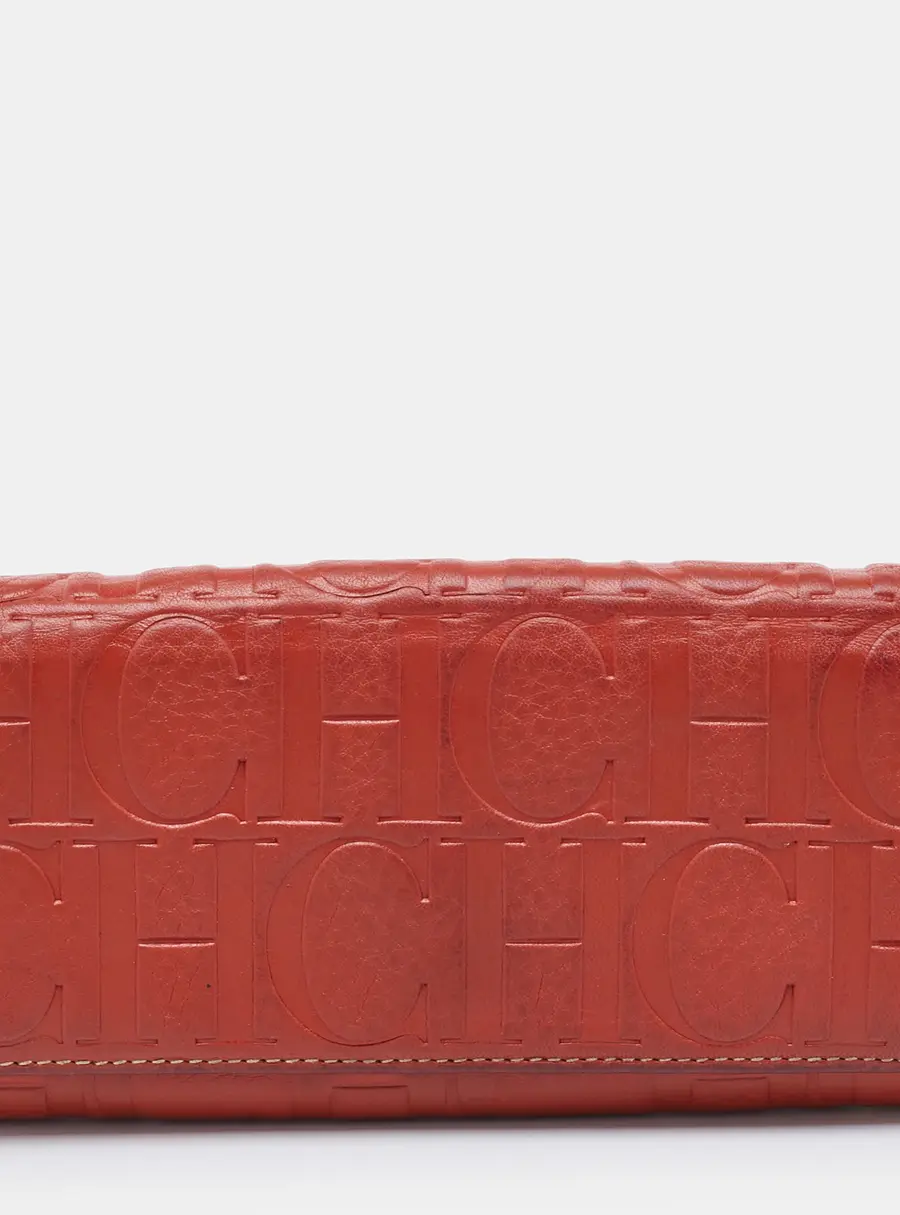 CH Carolina Herrera Rust Orange Monogram Leather Flap Continental Wallet