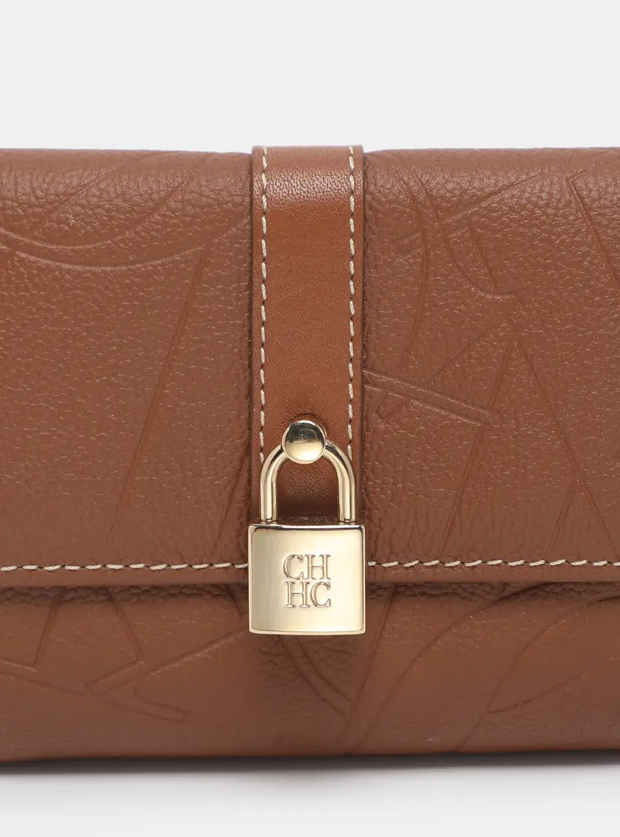 CH Carolina Herrera Brown Monogram Leather Matryoshka Lock Compact Wallet